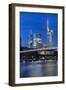 Frankfurt Am Main, Hesse, Germany, Holbeinsteg in Front of the Skyline of Frankfurt in the Dusk-Bernd Wittelsbach-Framed Photographic Print