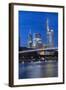 Frankfurt Am Main, Hesse, Germany, Holbeinsteg in Front of the Skyline of Frankfurt in the Dusk-Bernd Wittelsbach-Framed Photographic Print