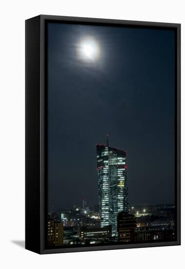 Frankfurt Am Main, Hesse, Germany, New Building of the European Central Bank with Full Moon-Bernd Wittelsbach-Framed Stretched Canvas