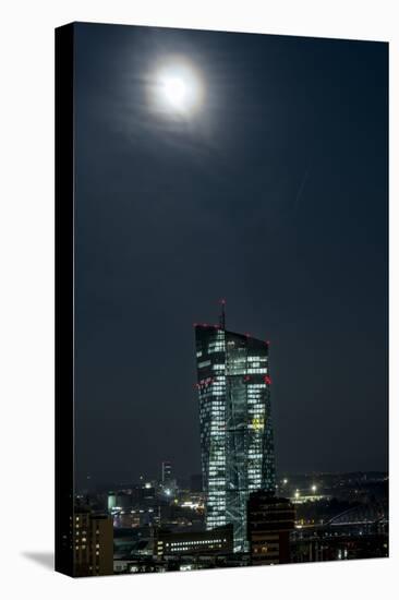 Frankfurt Am Main, Hesse, Germany, New Building of the European Central Bank with Full Moon-Bernd Wittelsbach-Stretched Canvas