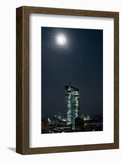 Frankfurt Am Main, Hesse, Germany, New Building of the European Central Bank with Full Moon-Bernd Wittelsbach-Framed Photographic Print