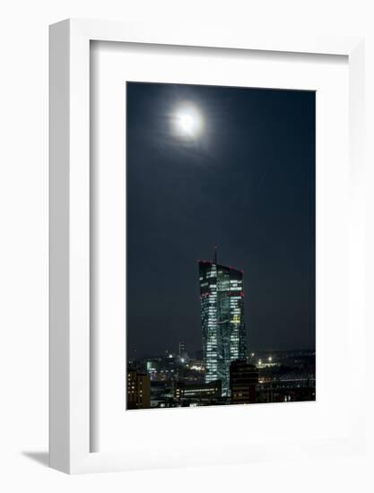 Frankfurt Am Main, Hesse, Germany, New Building of the European Central Bank with Full Moon-Bernd Wittelsbach-Framed Photographic Print