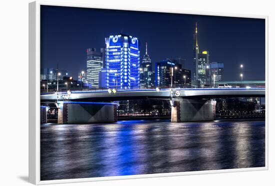 Frankfurt, Hesse, Germany, Frankfurt Financial District and FriedensbrŸcke at Dusk-Bernd Wittelsbach-Framed Photographic Print