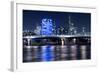 Frankfurt, Hesse, Germany, Frankfurt Financial District and FriedensbrŸcke at Dusk-Bernd Wittelsbach-Framed Photographic Print