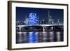 Frankfurt, Hesse, Germany, Frankfurt Financial District and FriedensbrŸcke at Dusk-Bernd Wittelsbach-Framed Photographic Print