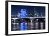 Frankfurt, Hesse, Germany, Frankfurt Financial District and FriedensbrŸcke at Dusk-Bernd Wittelsbach-Framed Photographic Print