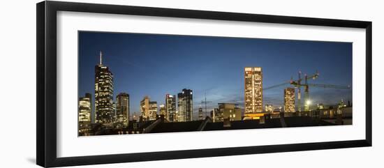 Frankfurt, Hesse, Germany, Frankfurt Financial District with Construction Cranes at Dusk-Bernd Wittelsbach-Framed Photographic Print