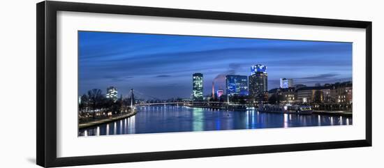 Frankfurt, Hesse, Germany, Frankfurt Skyline in the Direction of Westhafen and Holbeinsteg-Bernd Wittelsbach-Framed Photographic Print