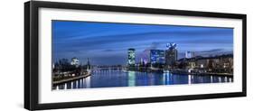 Frankfurt, Hesse, Germany, Frankfurt Skyline in the Direction of Westhafen and Holbeinsteg-Bernd Wittelsbach-Framed Photographic Print