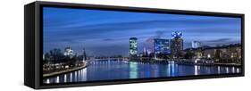 Frankfurt, Hesse, Germany, Frankfurt Skyline in the Direction of Westhafen and Holbeinsteg-Bernd Wittelsbach-Framed Stretched Canvas