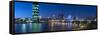 Frankfurt, Hesse, Germany, Panorama of the Skyline with Westhafen Tower and FriedensbrŸcke-Bernd Wittelsbach-Framed Stretched Canvas