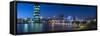Frankfurt, Hesse, Germany, Panorama of the Skyline with Westhafen Tower and FriedensbrŸcke-Bernd Wittelsbach-Framed Stretched Canvas