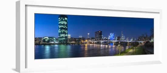 Frankfurt, Hesse, Germany, Panorama of the Skyline with Westhafen Tower and FriedensbrŸcke-Bernd Wittelsbach-Framed Photographic Print