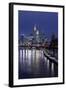 Frankfurt, Hesse, Germany, Skyline with Financial District and Old Bridge, Dusk, Wintertime-Bernd Wittelsbach-Framed Photographic Print