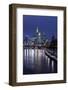 Frankfurt, Hesse, Germany, Skyline with Financial District and Old Bridge, Dusk, Wintertime-Bernd Wittelsbach-Framed Photographic Print