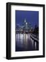 Frankfurt, Hesse, Germany, Skyline with Financial District and Old Bridge, Dusk, Wintertime-Bernd Wittelsbach-Framed Photographic Print