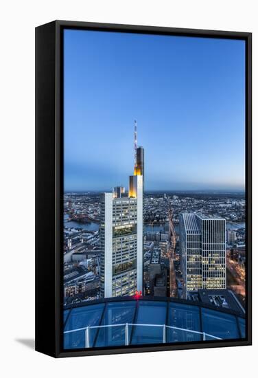 Frankfurt on the Main, Hesse, Germany, Europe, Skyline at Dusk with View of the Commerbank-Bernd Wittelsbach-Framed Stretched Canvas