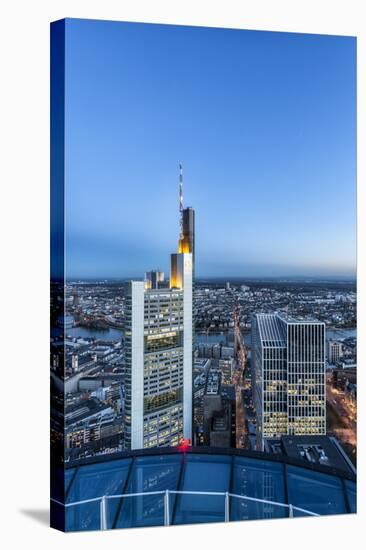 Frankfurt on the Main, Hesse, Germany, Europe, Skyline at Dusk with View of the Commerbank-Bernd Wittelsbach-Stretched Canvas