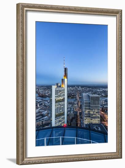 Frankfurt on the Main, Hesse, Germany, Europe, Skyline at Dusk with View of the Commerbank-Bernd Wittelsbach-Framed Photographic Print