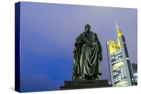 Frankfurt on the Main, Hesse, Germany, Goethe's Monument with Commerzbank Building-Bernd Wittelsbach-Stretched Canvas