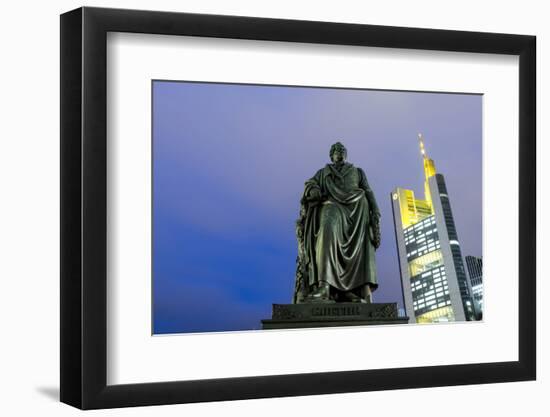 Frankfurt on the Main, Hesse, Germany, Goethe's Monument with Commerzbank Building-Bernd Wittelsbach-Framed Photographic Print