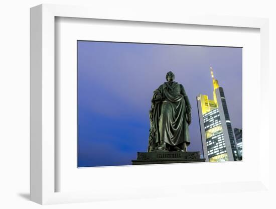 Frankfurt on the Main, Hesse, Germany, Goethe's Monument with Commerzbank Building-Bernd Wittelsbach-Framed Photographic Print