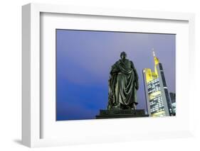 Frankfurt on the Main, Hesse, Germany, Goethe's Monument with Commerzbank Building-Bernd Wittelsbach-Framed Photographic Print