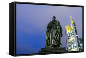 Frankfurt on the Main, Hesse, Germany, Goethe's Monument with Commerzbank Building-Bernd Wittelsbach-Framed Stretched Canvas