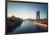 Frankfurt Ostend cityscape with a passing ship on the Main River, Frankfurt, Hesse, Germany, Europe-Andreas Brandl-Framed Photographic Print