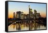 Frankfurt Skyline at Dusk, Frankfurt, Hesse, Germany, Europe-Miles Ertman-Framed Stretched Canvas