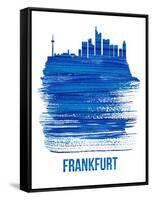 Frankfurt Skyline Brush Stroke - Blue-NaxArt-Framed Stretched Canvas