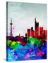 Frankfurt Watercolor Skyline-NaxArt-Stretched Canvas