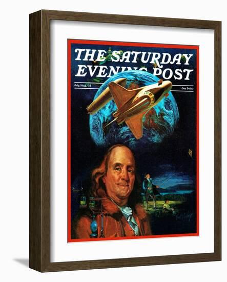 "Franklin and the Space Shuttle," Saturday Evening Post Cover, July 1, 1973-B. Winthrop-Framed Giclee Print