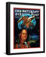 "Franklin and the Space Shuttle," Saturday Evening Post Cover, July 1, 1973-B. Winthrop-Framed Giclee Print
