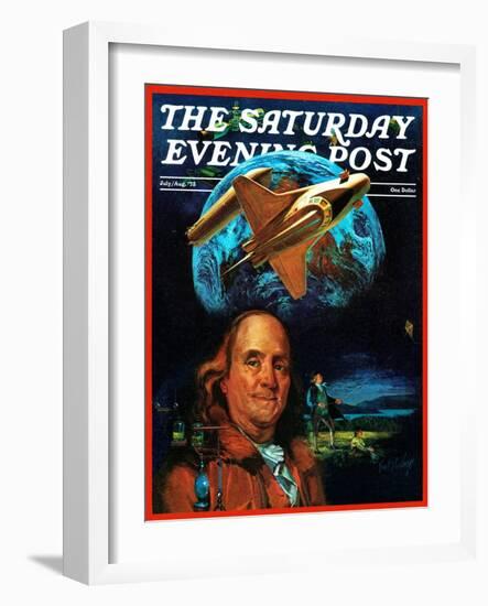 "Franklin and the Space Shuttle," Saturday Evening Post Cover, July 1, 1973-B. Winthrop-Framed Giclee Print