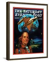 "Franklin and the Space Shuttle," Saturday Evening Post Cover, July 1, 1973-B. Winthrop-Framed Giclee Print