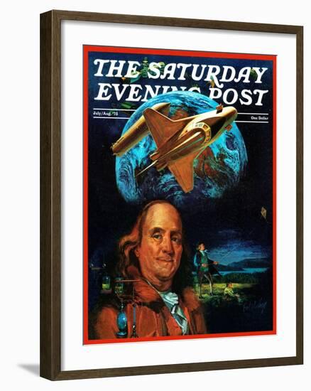 "Franklin and the Space Shuttle," Saturday Evening Post Cover, July 1, 1973-B. Winthrop-Framed Giclee Print