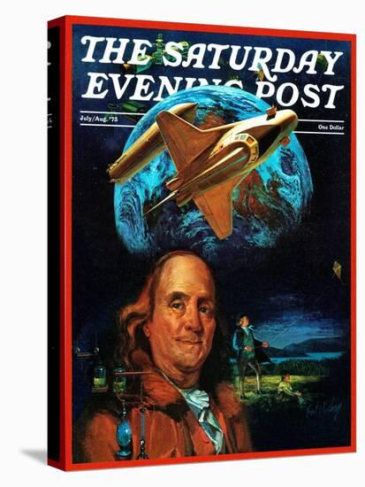 "Franklin and the Space Shuttle," Saturday Evening Post Cover, July 1, 1973-B. Winthrop-Stretched Canvas