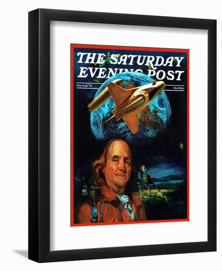 "Franklin and the Space Shuttle," Saturday Evening Post Cover, July 1, 1973-B. Winthrop-Framed Premium Giclee Print