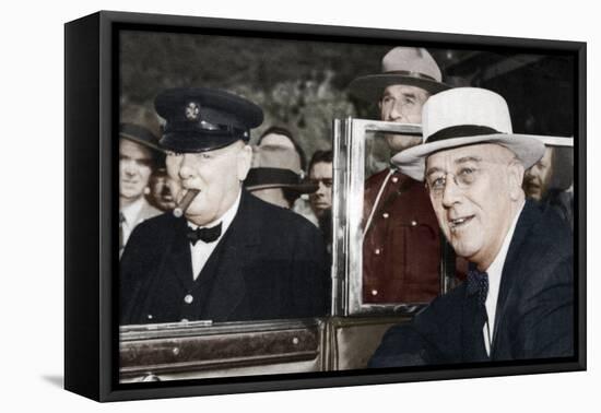 Franklin D Roosevelt and Winston Churchill Meeting in Quebec, Canada, 1944-null-Framed Stretched Canvas