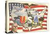 Franklin Roosevelt with Flag and Map-null-Stretched Canvas