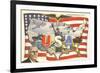 Franklin Roosevelt with Flag and Map-null-Framed Premium Giclee Print