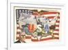 Franklin Roosevelt with Flag and Map-null-Framed Art Print