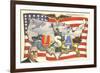 Franklin Roosevelt with Flag and Map-null-Framed Art Print