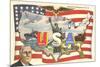 Franklin Roosevelt with Flag and Map-null-Mounted Art Print