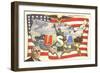 Franklin Roosevelt with Flag and Map-null-Framed Art Print