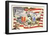 Franklin Roosevelt with Flag and Map-null-Framed Art Print