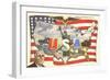 Franklin Roosevelt with Flag and Map-null-Framed Art Print