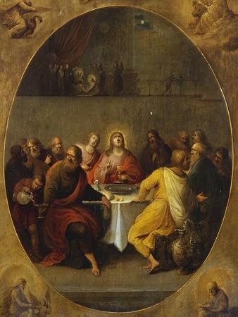 The Last Supper in a Painted Oval in a Surround Decorated with the Four Evangelists and God the…
