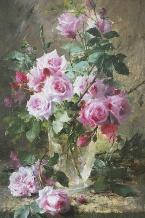Still Life of Pink Roses in a Glass Vase